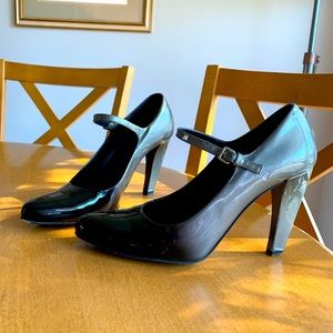🤩 Prada Patent Leather Ombré Heels Pumps Mary Jane Black Gray Silver Size 6.5!